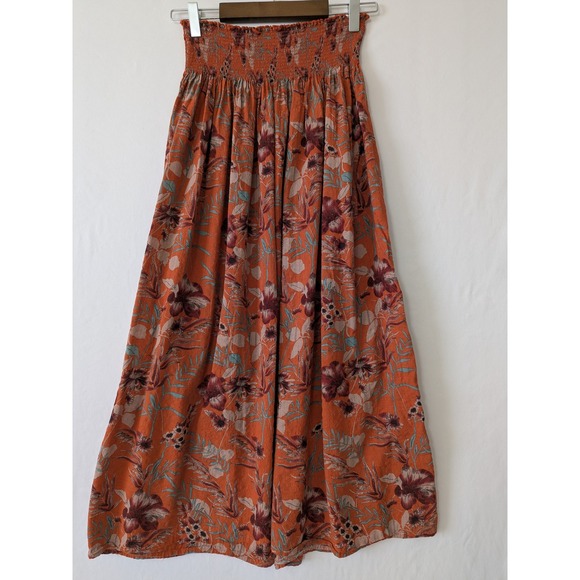 NATURAL LIFE Dresses & Skirts - Natural Life Boho Smocked Waist Maxi Skirt Floral Print Brown Orange Women's M